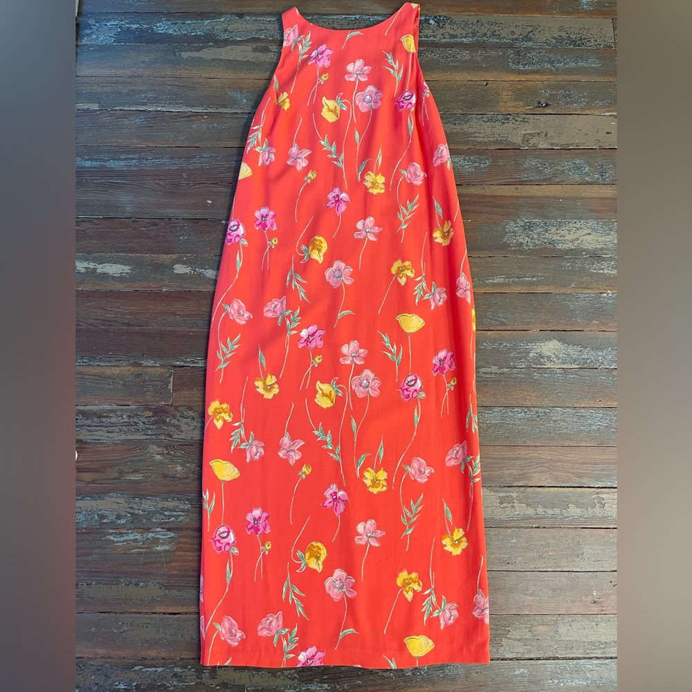 Vintage Plaza South Vibrant Floral Print Sleeveless Maxi Dress ~ Size 10💚🍄 - Picture 6 of 8
